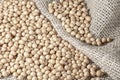 Brazilian soybean seeds on jute background Royalty Free Stock Photo