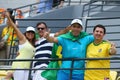Brazilian sport fans supporting team Brazil during the Rio 2016 Olympic Games at the Olympic Park