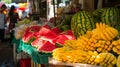 Brazilian Street Mket: Vibrant Display of Red and Yellow Watermelons -