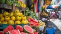 Brazilian Street Mket: Vibrant Display of Red and Yellow Watermelons