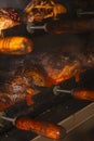 Brazilian style beef ribs Barbecue grill on skewers at a churrascaria steakhouse