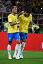 Brazilian superstar Neymar and goalscorer Thiago Silva after the