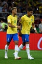 Brazilian superstar Neymar and goalscorer Thiago Silva after the