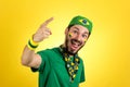 Brazilian supporter of National football team is celebrating, ch Royalty Free Stock Photo