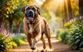 A lively and adorable Brazilian Mastiff dog is happily running in the garden!