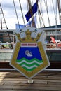 Brazilian training tall ship Cisne Branco. Ship`s coat of arms