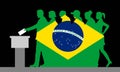 Brazilian voters crowd silhouette like Brazil flag by voting for