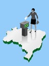 Brazilian woman citizen voting for Brazil election over an 3D Ma