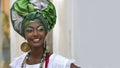 Brazilian Woman Dressed in Traditional Baiana Attire in Salvador, Bahia, Brazil Royalty Free Stock Photo