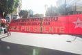 Brazilians protest with banners and posters with words against the government of President Jair Bolsonaro