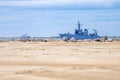 Brazilie - March 23, 2022: military ship near the ocean coast