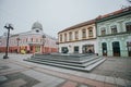 Wide angle shot of fountain of youth in town centre Royalty Free Stock Photo