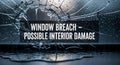 Breached Shattered Window with Splintered Glass on Wet Surface in Dark Background Security Breach Vulnerability and Royalty Free Stock Photo