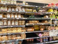 The bread aisle of a Whole Foods Market grocery store