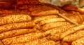 Bread baked with cheese on the counter of the store Royalty Free Stock Photo