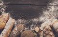 Bread bakery background. Brown and white wheat grain loaves composition Royalty Free Stock Photo