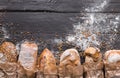 Bread bakery background. Brown and white wheat grain loaves composition Royalty Free Stock Photo