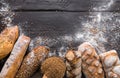 Bread bakery background. Brown and white wheat grain loaves composition Royalty Free Stock Photo