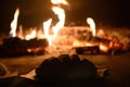 Bread baking in open flame wood oven