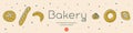 Bakery banner template with vector hand-drawn icons of bread in warm ochre tints.