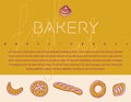 Bakery flyer template with vector hand-drawn icons of bread in warm ochre tints.