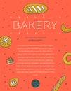 Bakery flyer template with vector hand-drawn icons of bread in warm ochre tints.