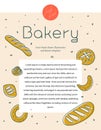 Bakery flyer template with vector hand-drawn icons of bread in warm ochre tints.