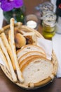 Bread in basket appetizer before dinner Royalty Free Stock Photo