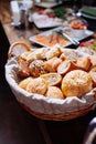 Bread in basket on the banquet table Royalty Free Stock Photo