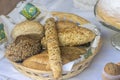 Bread basket. Different types of breads. Concept bakery