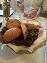 Bread basket on dinner table.