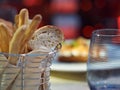Bread basket fancy table setting selective focus Royalty Free Stock Photo