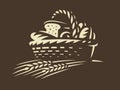 Bread basket icon - vector illustration. Bakery emblem on dark background