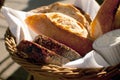 Bread in basket under sunlight