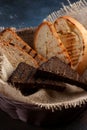 Bread basket, various sliced and fried breads Royalty Free Stock Photo