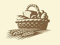 Bread basket - vector illustration. Bakery emblem on white background Royalty Free Stock Photo