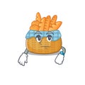 Bread basket on waiting gesture mascot design style
