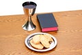 Bread, Bible and Chalice on pulpit