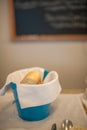 Bread in a blue bucket Royalty Free Stock Photo