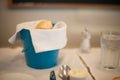 Bread in a blue bucket Royalty Free Stock Photo