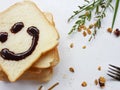 Bread breakfast in morning, smile from bread. Royalty Free Stock Photo