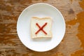 Bread of breakfast is written Multiplication sign by ketchup on write plate. A to Z and Number and Special characters set