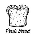 Bread brioche vector icon. Organic grain baked goods. Half a loaf for breakfast. Fresh yeast pastry with sesame seeds