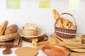 Bread bun home made on wooden kitchen ware decoration for food bakery background Royalty Free Stock Photo