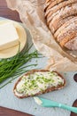 Bread with butter and chives Royalty Free Stock Photo