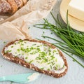 Bread with butter and chives Royalty Free Stock Photo