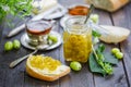 Bread with butter and gooseberry jam