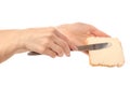 Bread with butter processed cheese knife in hand Royalty Free Stock Photo