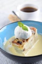 Bread and Butter Pudding top with ice cream, Royalty Free Stock Photo