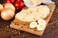 Bread with butter and slices of romadur cheese and eggs Royalty Free Stock Photo